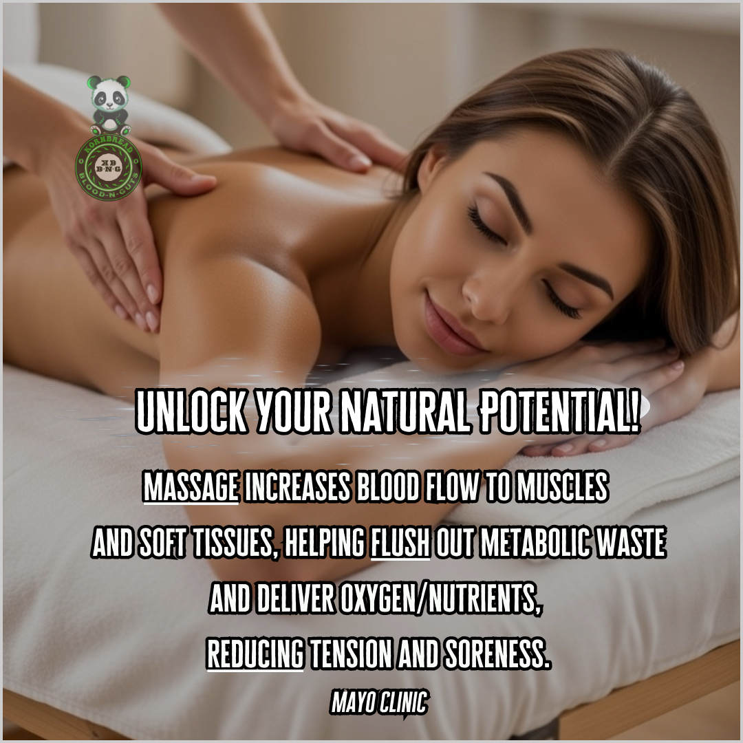 Massage increases blood flow to muscles and soft tissues, helping flush out metabolic waste and deliver oxygen/nutrients, reducing tension and soreness. Mayo Clinic