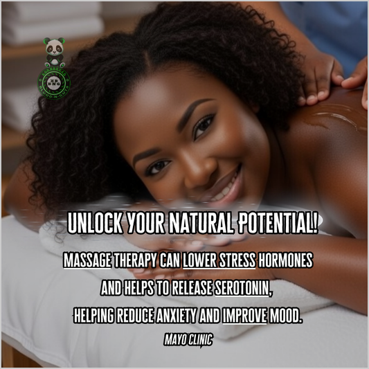 Massage Therapy can lower stress hormones and helps to release serotonin, helping reduce anxiety and improve mood. Mayo Clinic