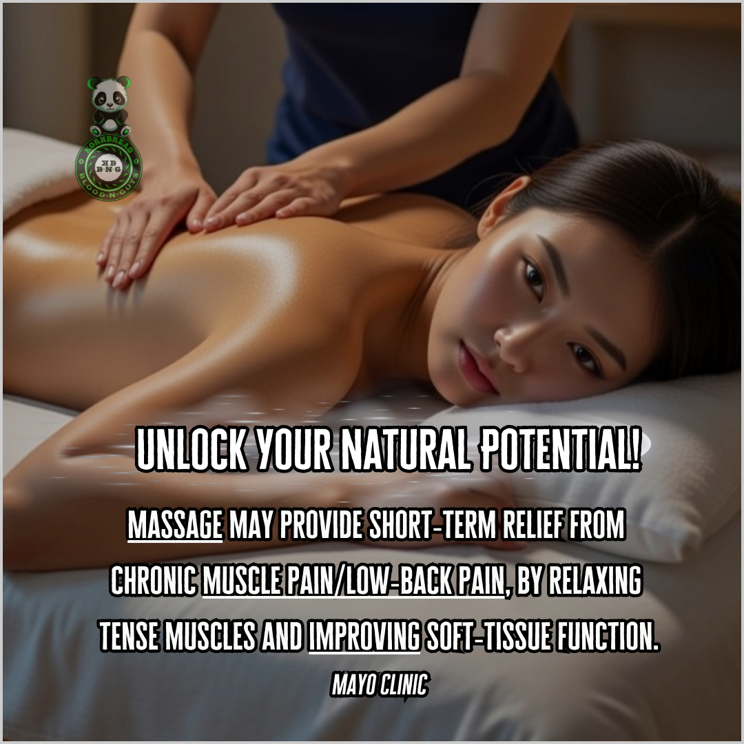 Massage may provide short-term relief from chronic muscle pain/low-back pain, by relaxing tense muscles and improving soft-tissue function. Mayo Clinic