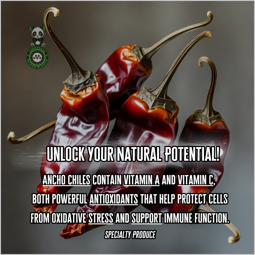 Ancho Chiles contain vitamin A and vitamin C, both powerful antioxidants that help protect cells from oxidative stress and support immune function. Specialty Produce