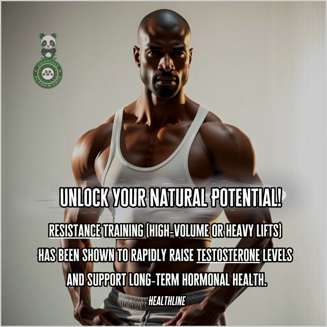 Resistance training (high-volume or heavy lifts) has been shown to rapidly raise testosterone levels and support long-term hormonal health. Healthline