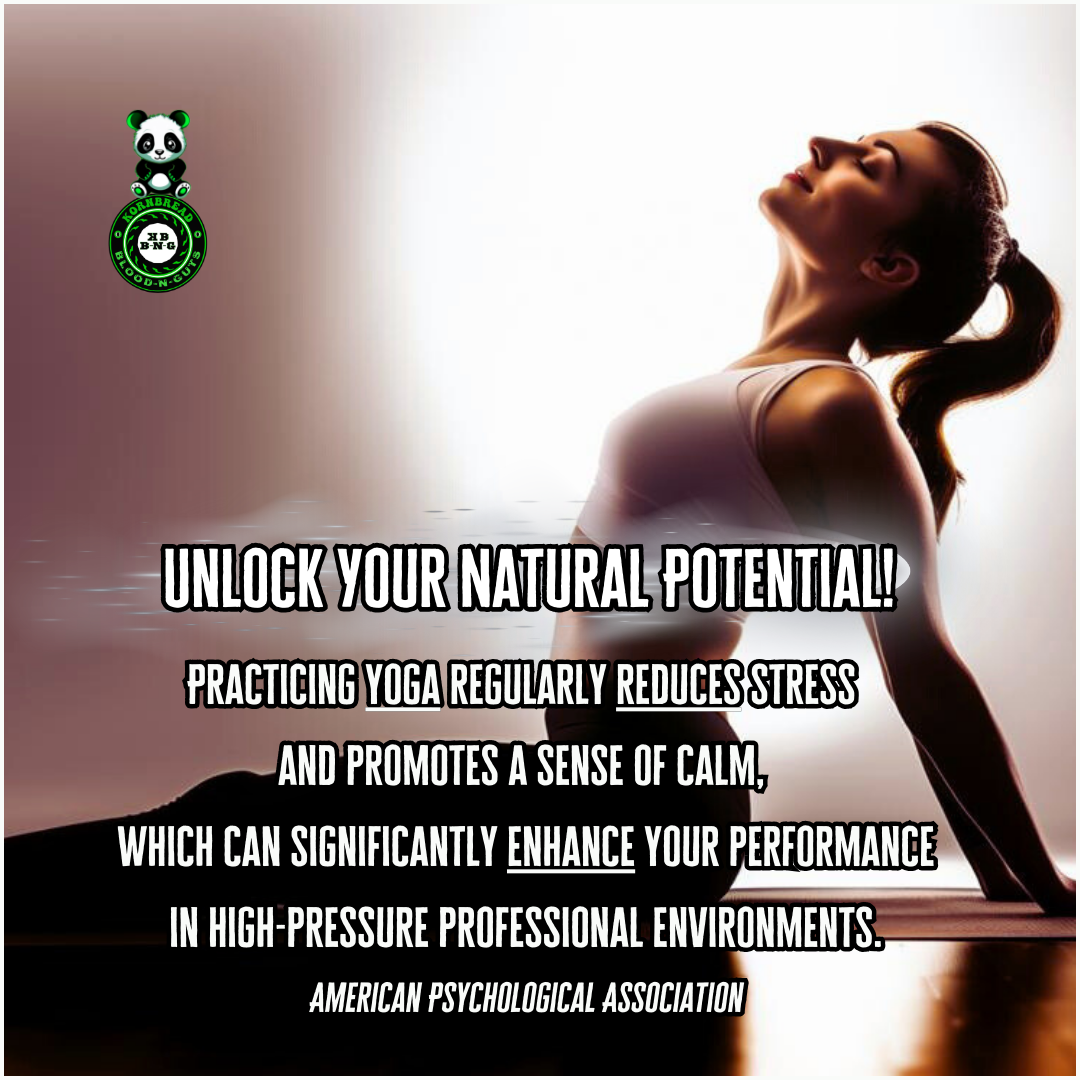 Practicing yoga regularly reduces stress and promotes a sense of calm, which can enhance your performance in high-pressure professional environments. APA