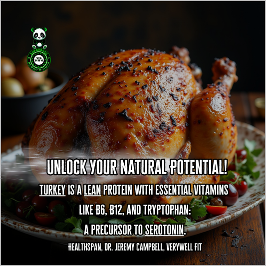 Turkey is a lean protein with essential vitamins like B6, B12, and tryptophan: a precursor to serotonin. (Healthspan, Dr. Jeremy Campbell, Verywell Fit)