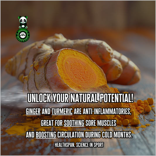 Ginger and turmeric and anti-inflammatories, great for soothing sore muscles and boosting circulation during cold months. Healthspan, Science In Sport