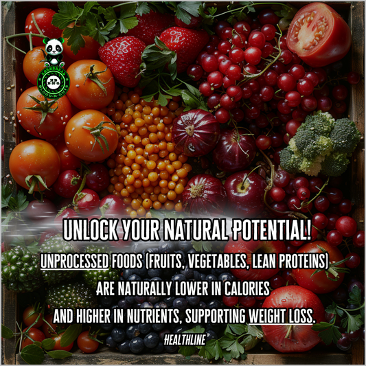 Unprocessed foods (fruits, vegetables, lean proteins) are naturally lower in calories and higher in nutrients, supporting weight loss.  (Healthline)