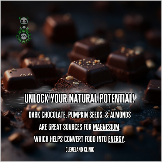 Dark chocolate, pumpkin seeds, & almonds are great sources for magnesium, which helps convert food into energy. Cleveland Clinic