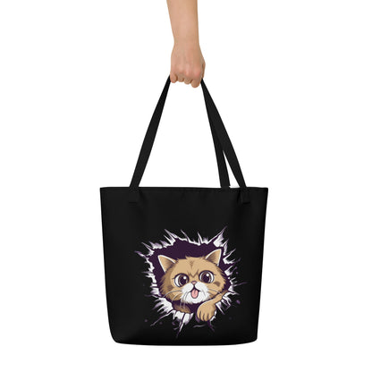 Crashing Cat Large Tote Bag