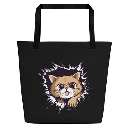 Crashing Cat Large Tote Bag