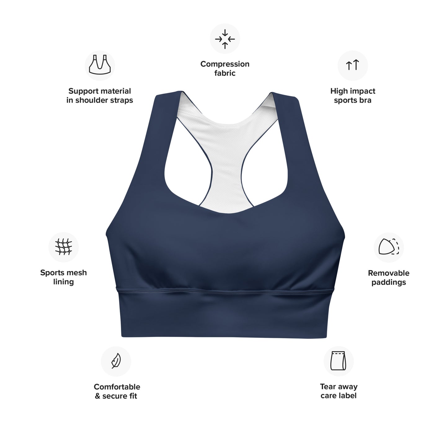 "Bright Sun" Longline Sports Bra (Navy)