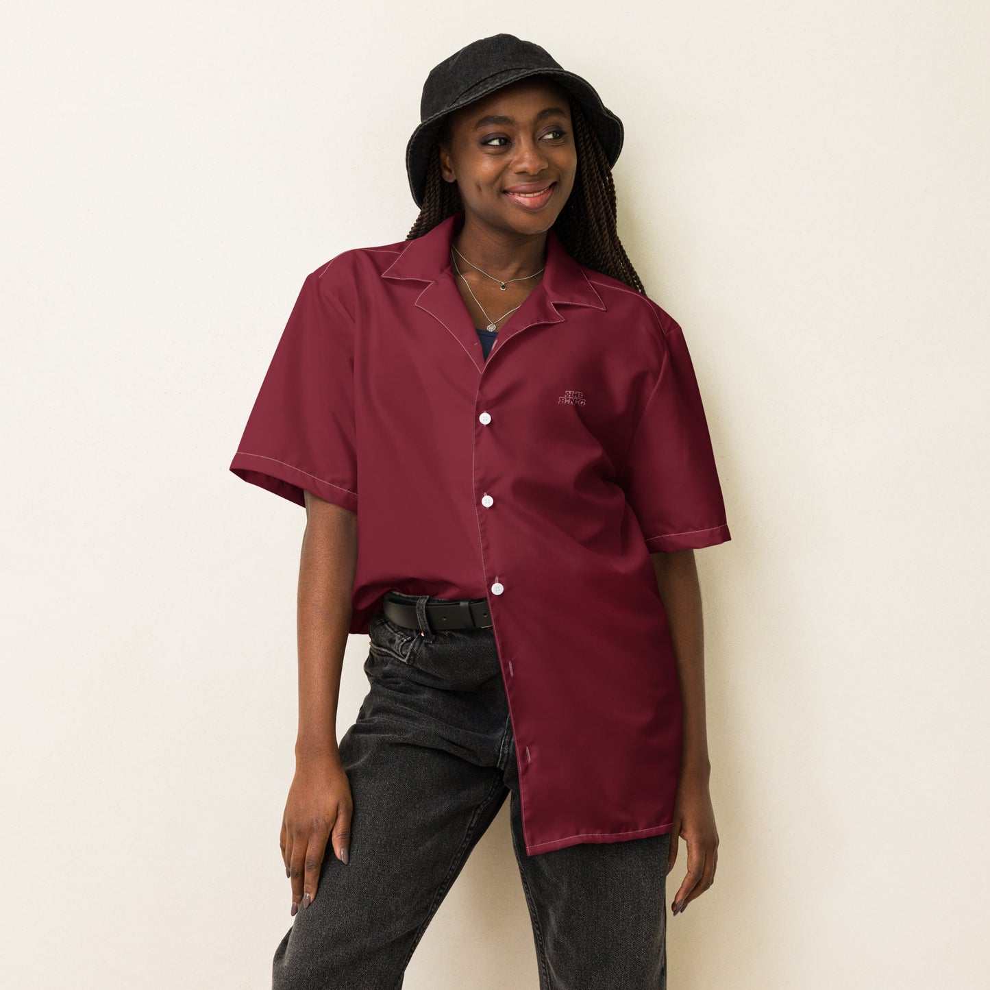 "Bright Sun" Button Shirt (Maroon)