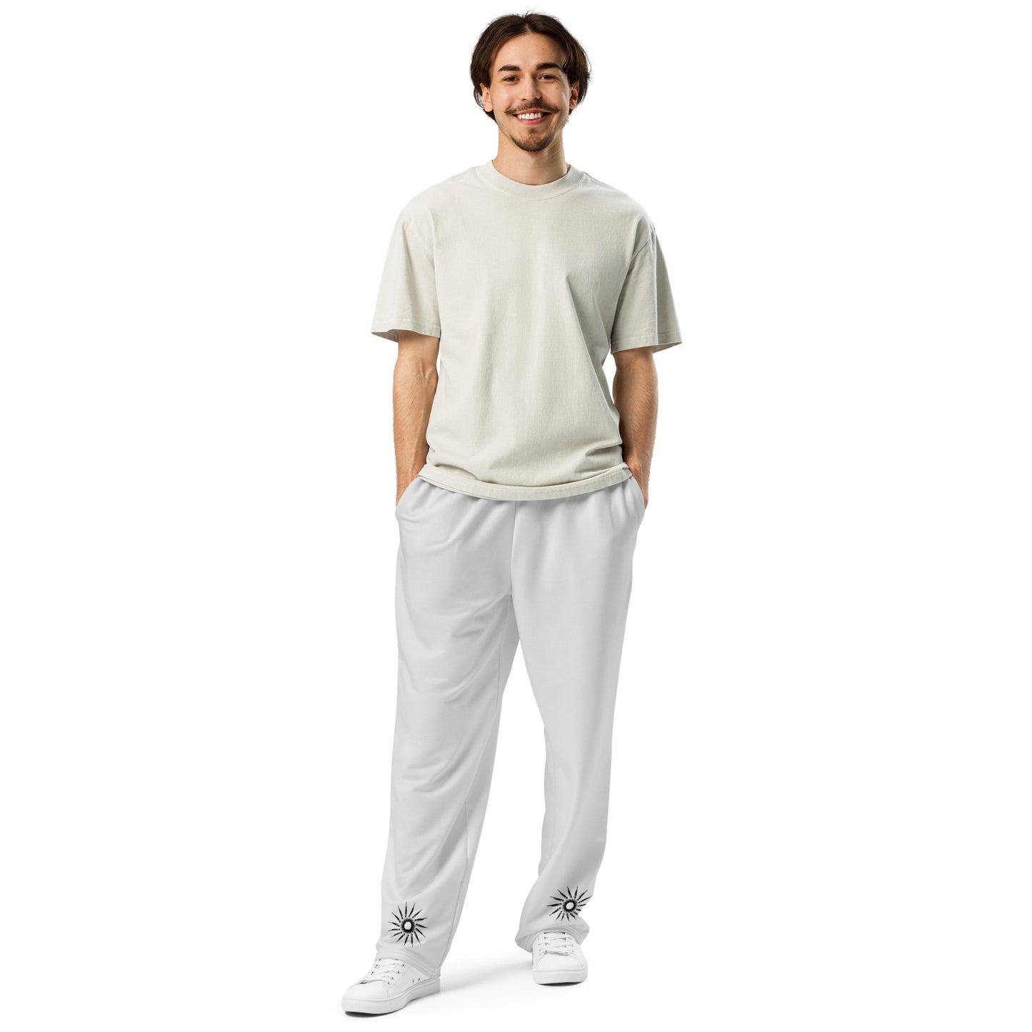 "Dark Sun" Wide-Leg Joggers (Light Grey)