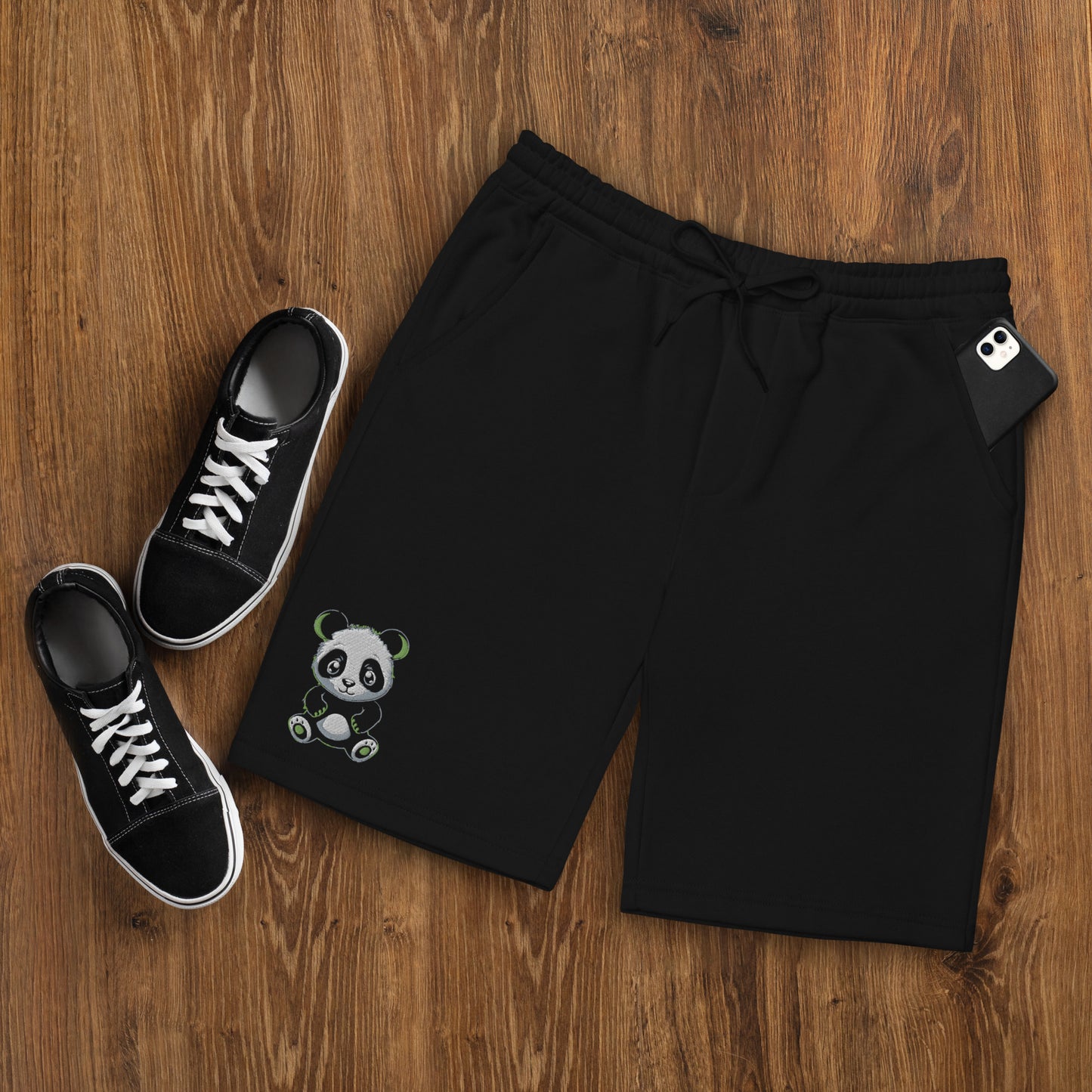 KBBNG Panda Men's Embroidered Fleece Shorts