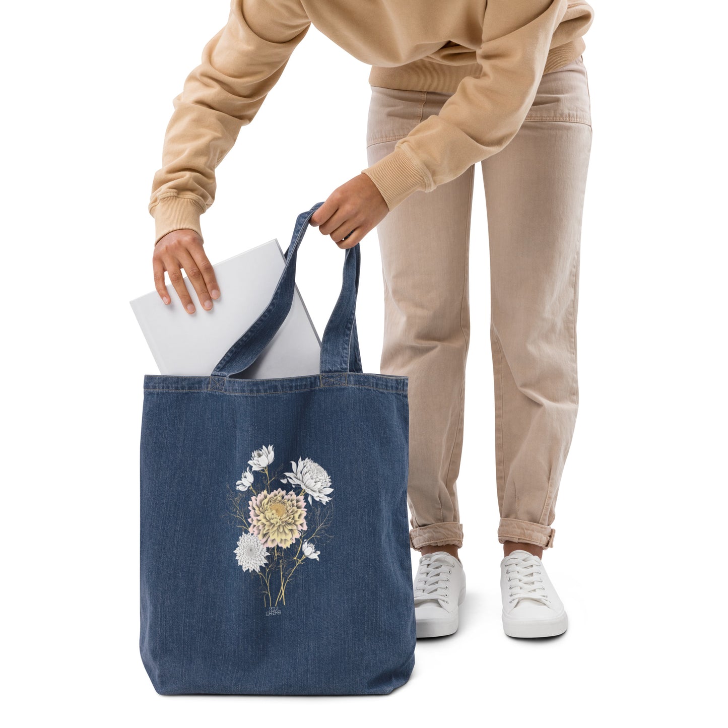 Floral Organic Denim Tote Bag