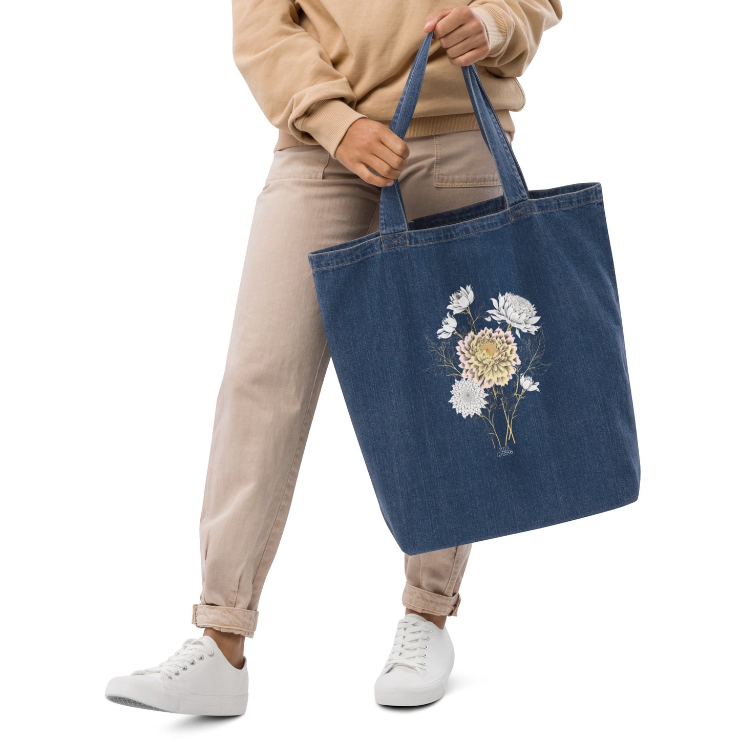 Floral Organic Denim Tote Bag