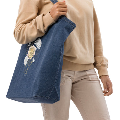 Floral Organic Denim Tote Bag