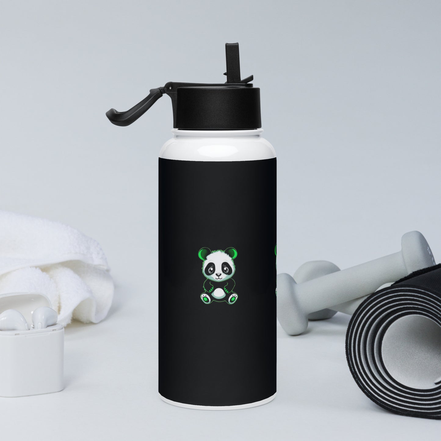 KBBNG Panda Stainless Steel Water Bottle +Straw Lid