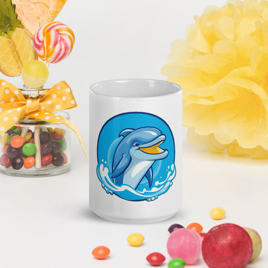 Smiling Dolphin White Glossy Mug