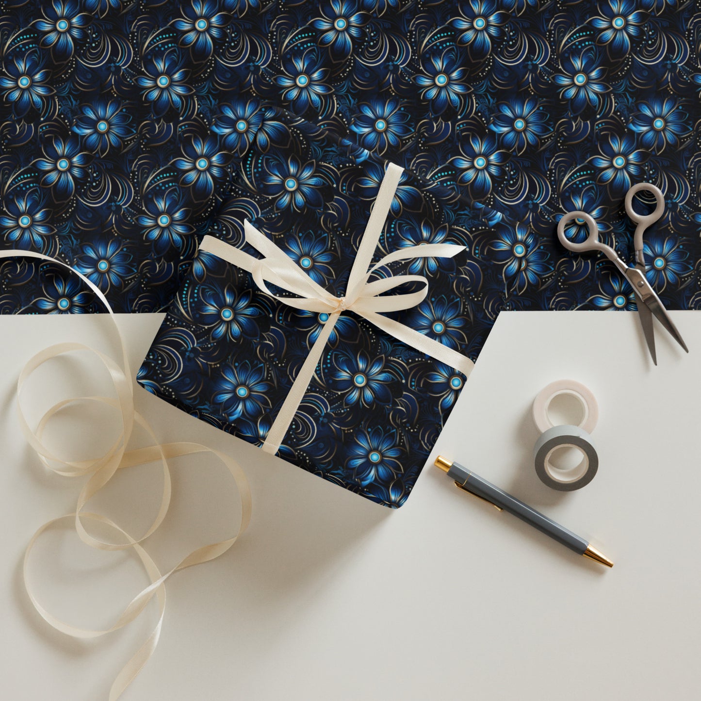 "Hyperbolic Blue" Wrapping Paper Sheets