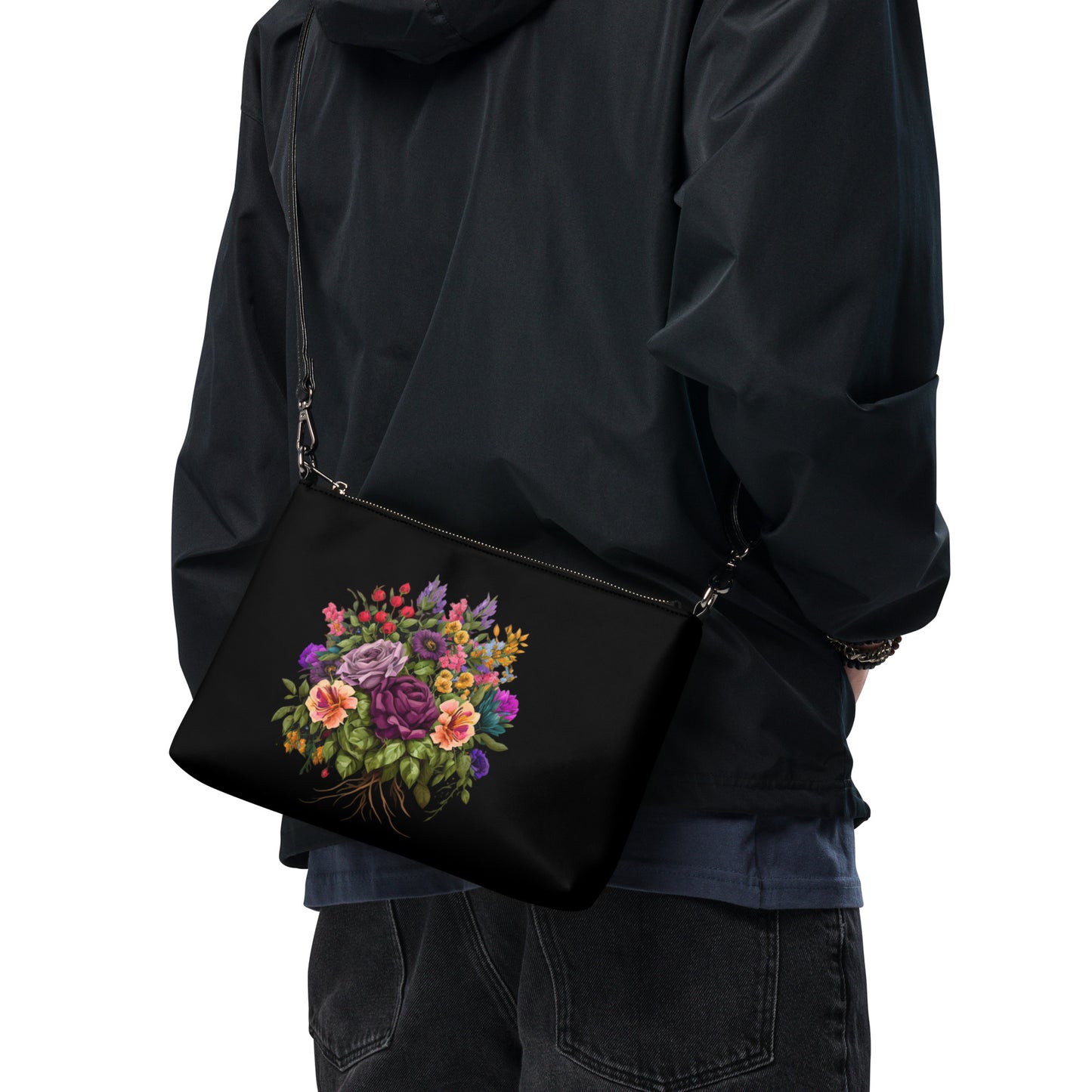 Flowers Crossbody Bag (Black)