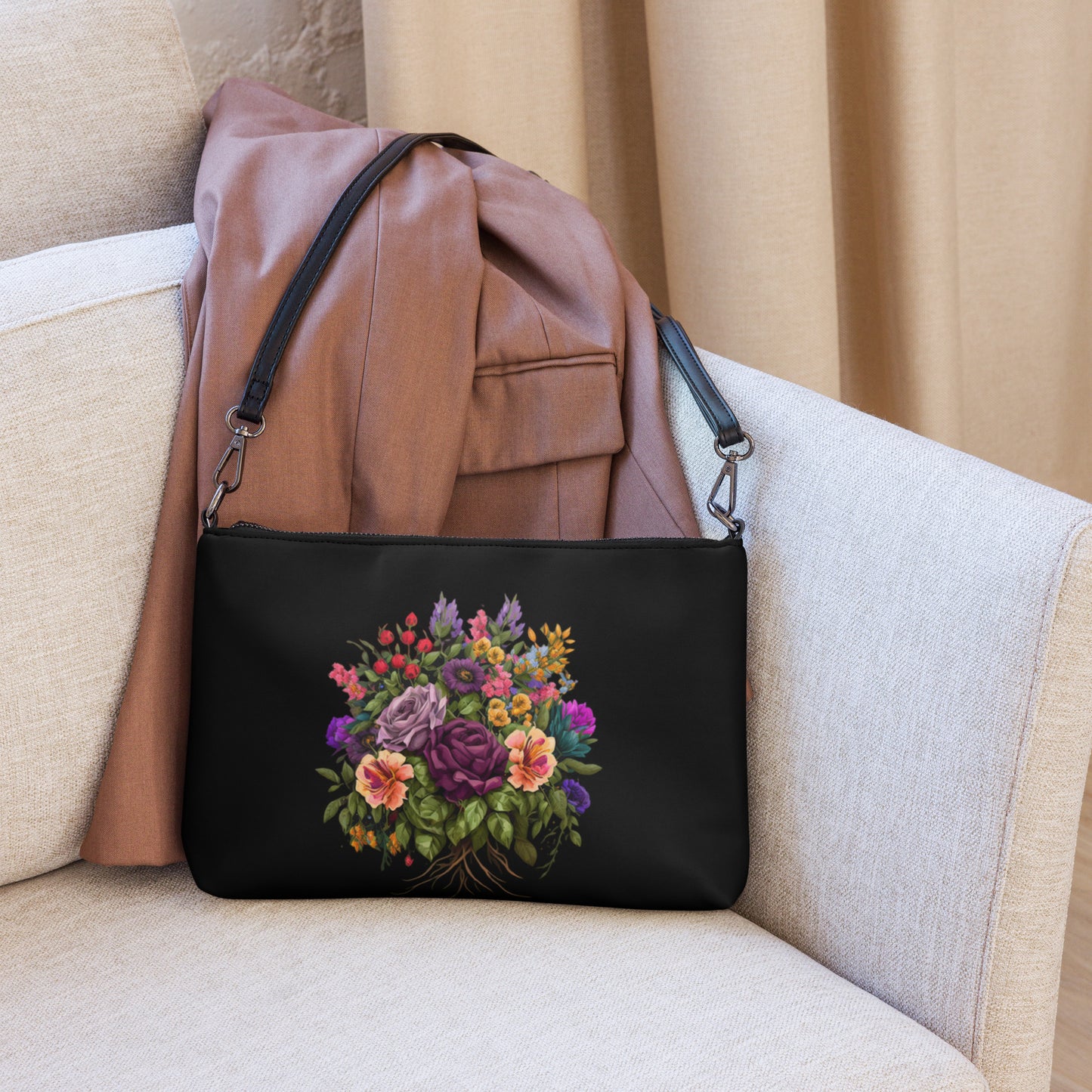 Flowers Crossbody Bag (Black)