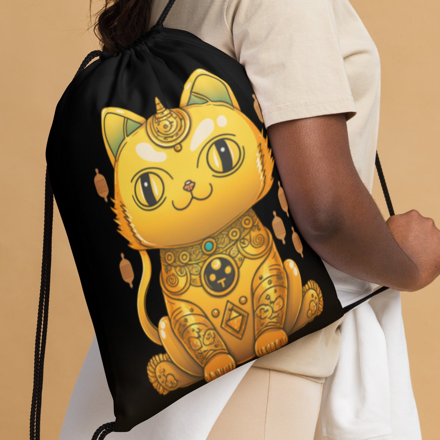 Lucky Cat Drawstring Bag