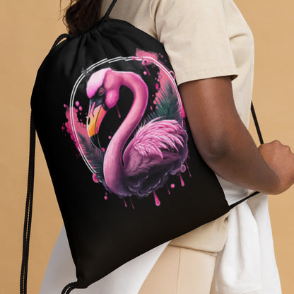 Fierce Flamingo Drawstring Bag