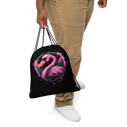 Fierce Flamingo Drawstring Bag