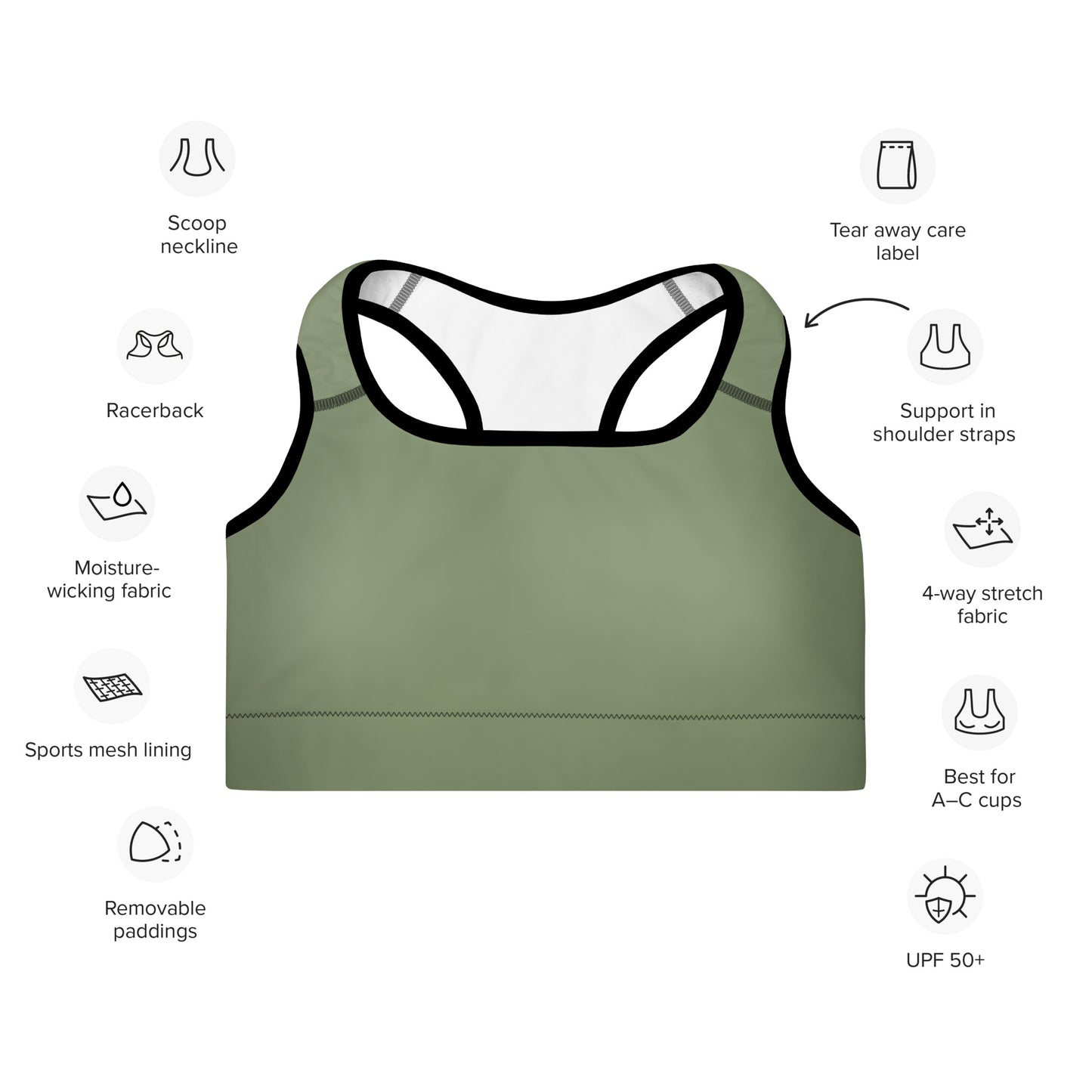 "No B.S." Padded Sports Bra (Camo Green)