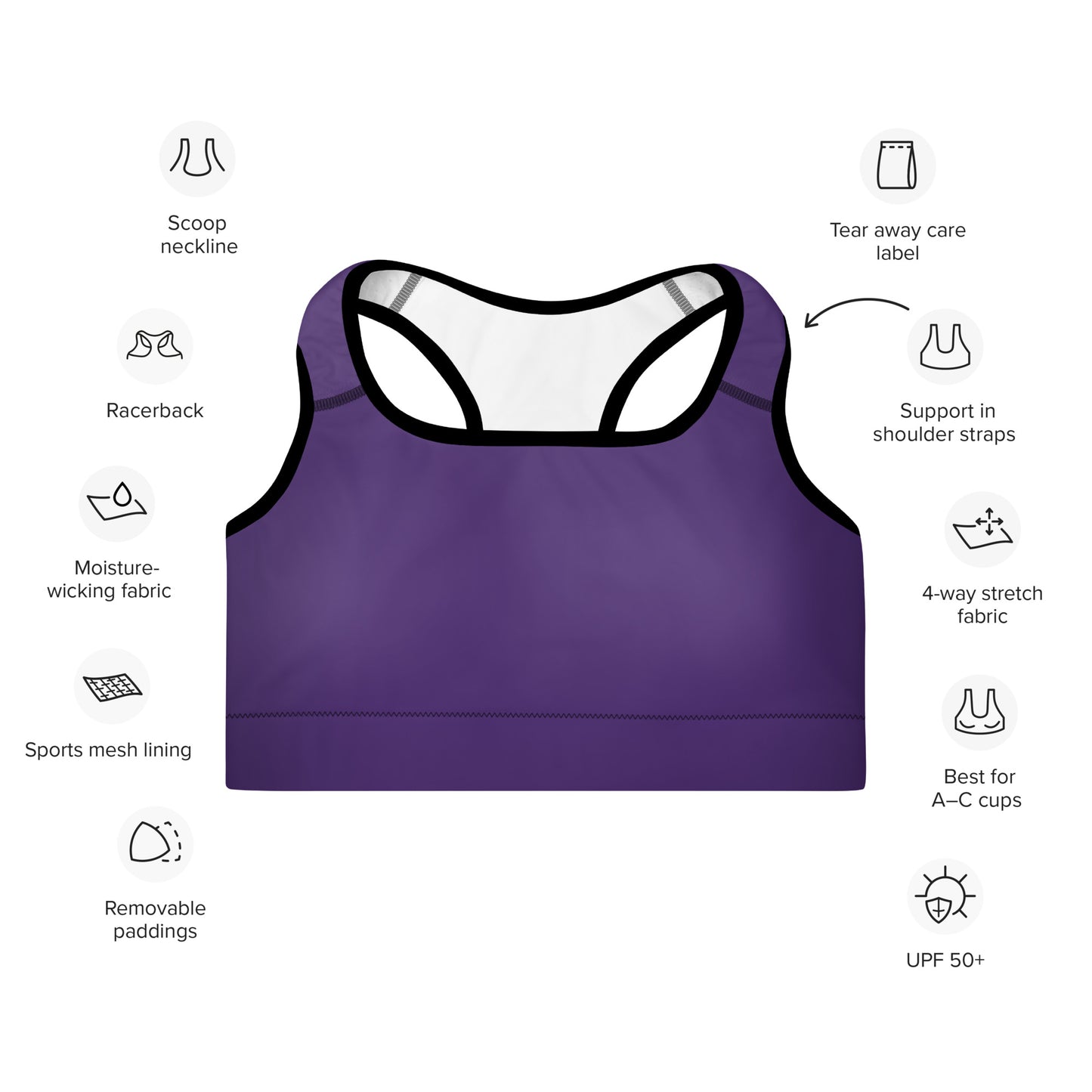 "No B.S." Padded Sports Bra (Purple)