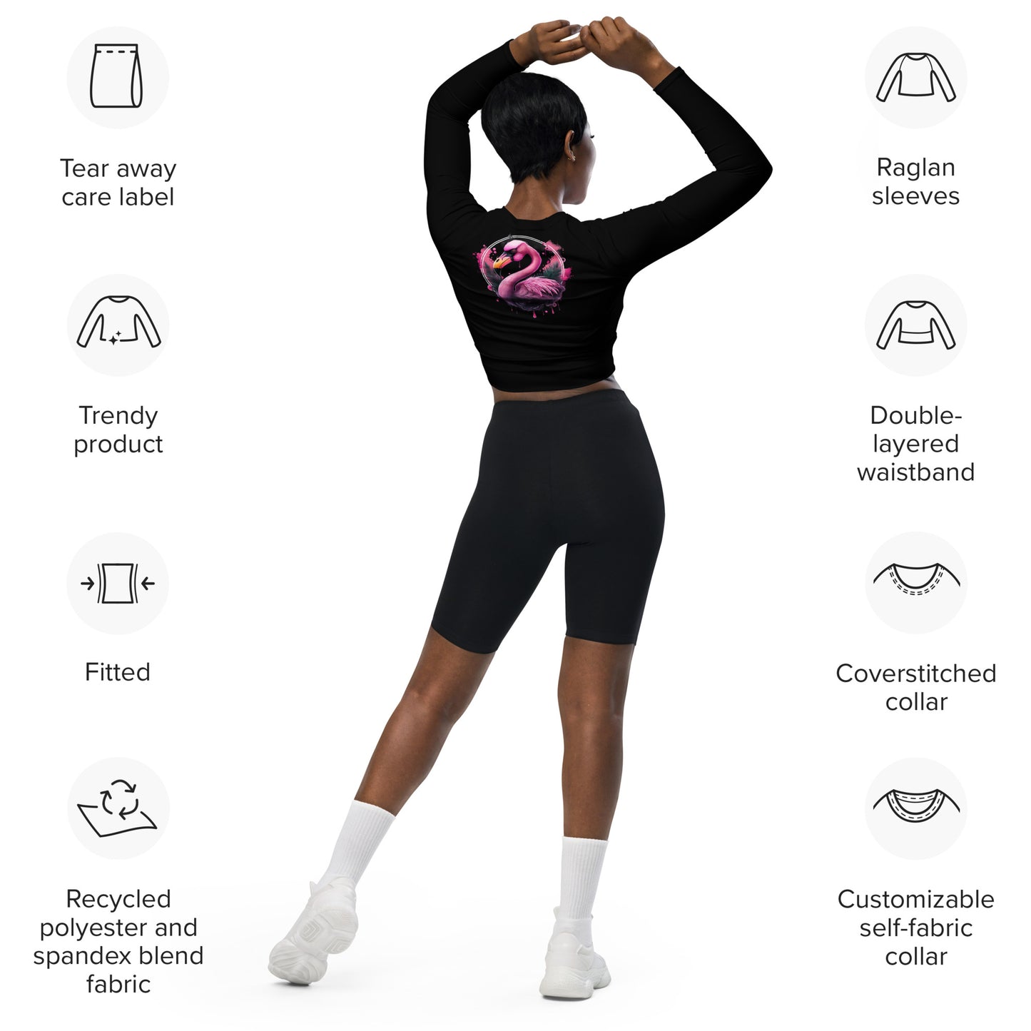 Fierce Flamingo Long-Sleeve Crop Top