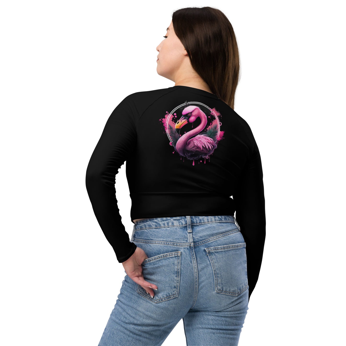 Fierce Flamingo Long-Sleeve Crop Top