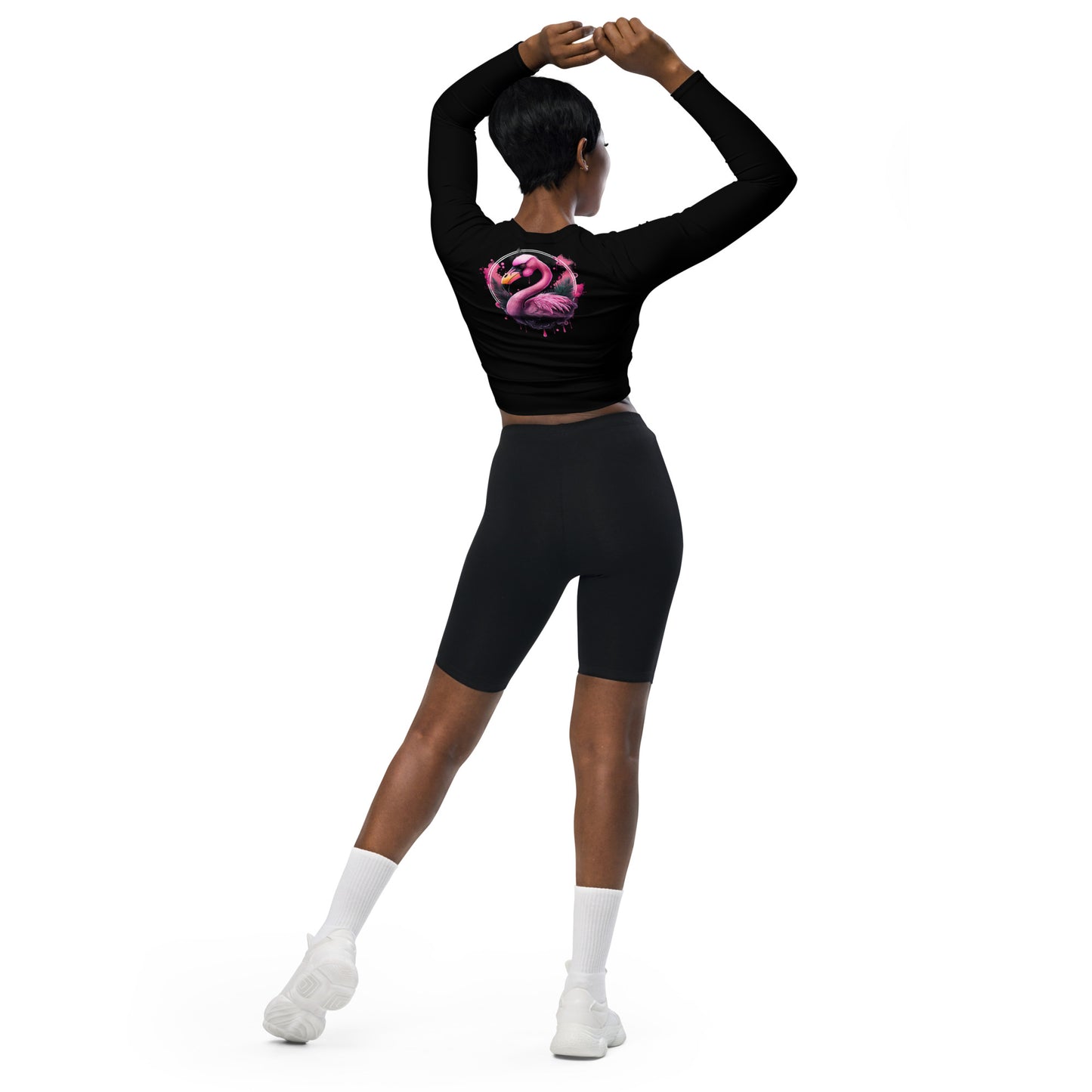 Fierce Flamingo Long-Sleeve Crop Top