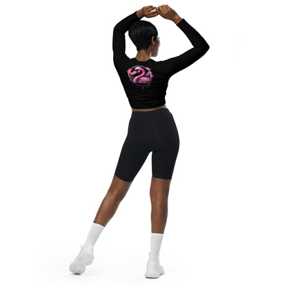 Fierce Flamingo Long-Sleeve Crop Top