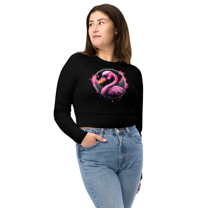 Fierce Flamingo Long-Sleeve Crop Top