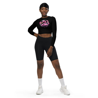 Fierce Flamingo Long-Sleeve Crop Top