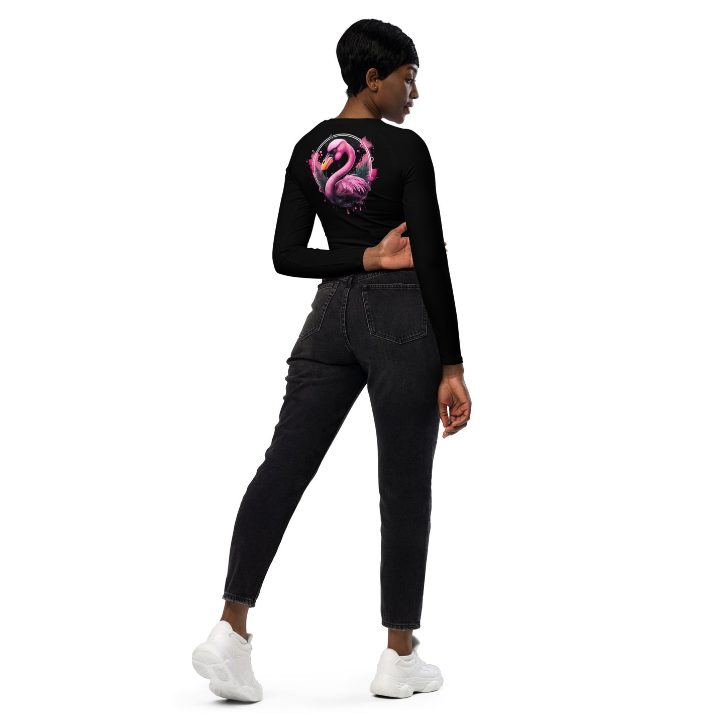 Fierce Flamingo Long-Sleeve Crop Top
