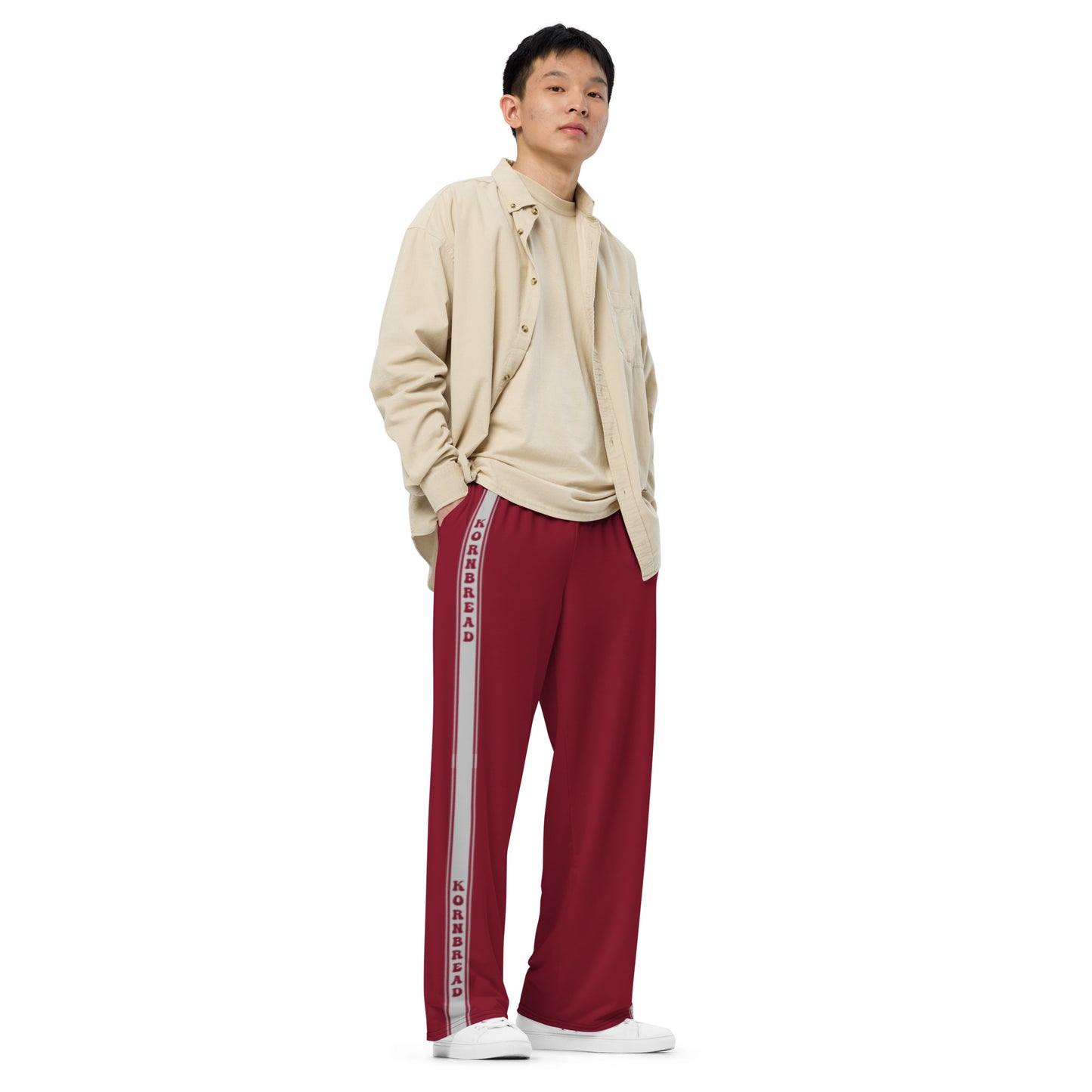 Burgundy KBBNG Stripe Wide-Leg Pants