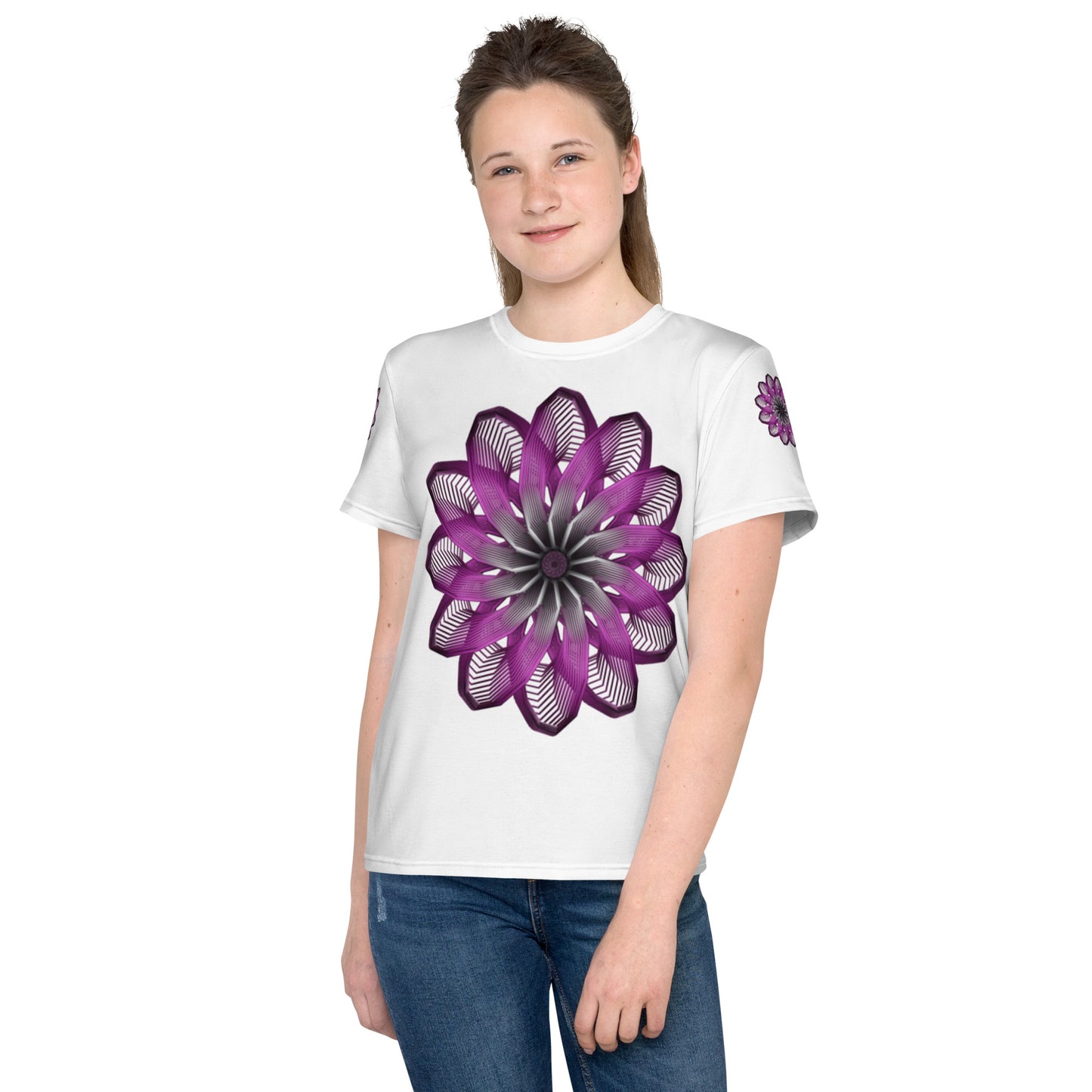 Pink Burst Youth Crew Neck T-Shirt