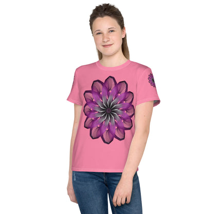 Pink Burst Youth Crew Neck T-Shirt (Pink)