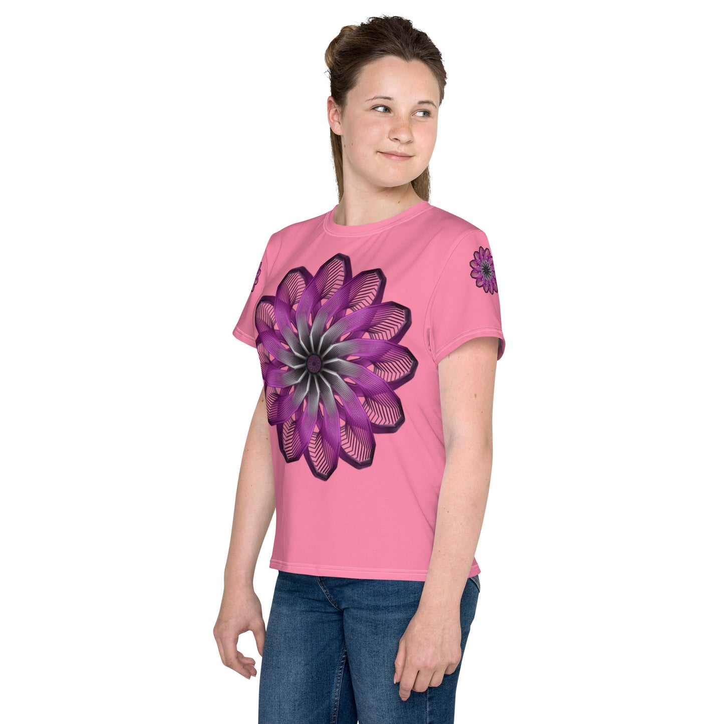 Pink Burst Youth Crew Neck T-Shirt (Pink)