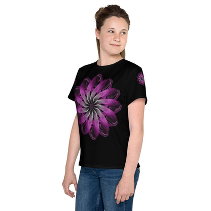 Pink Burst Youth Crew Neck T-Shirt (Black)