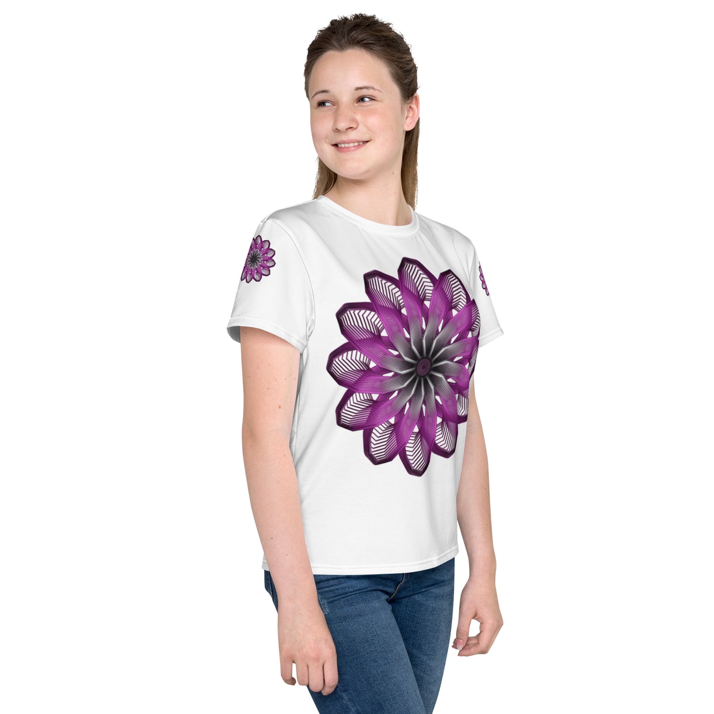 Pink Burst Youth Crew Neck T-Shirt