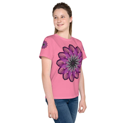 Pink Burst Youth Crew Neck T-Shirt (Pink)