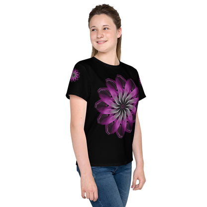 Pink Burst Youth Crew Neck T-Shirt (Black)