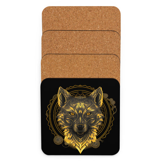 Golden Wolf Cork-Back Coaster