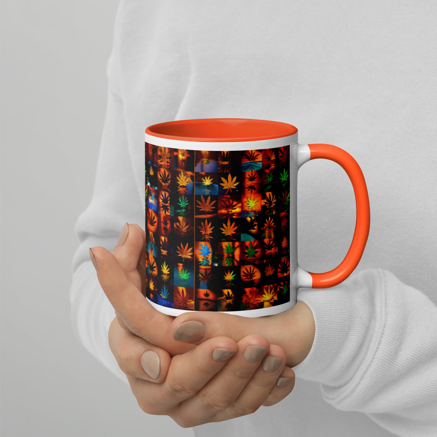 Orange Leaves Mug With Color Inside