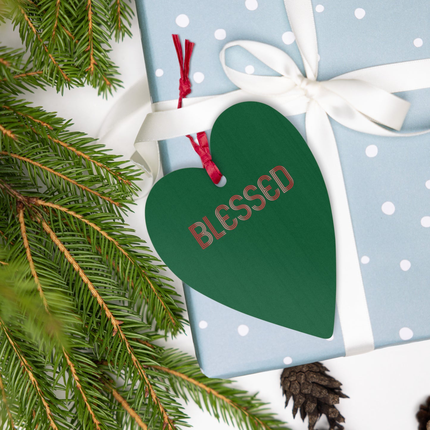 "Blessed" Wooden Ornaments (Green)